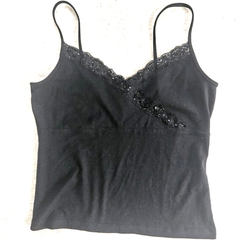GAP Black Tank Top with Sequined Lace Trim